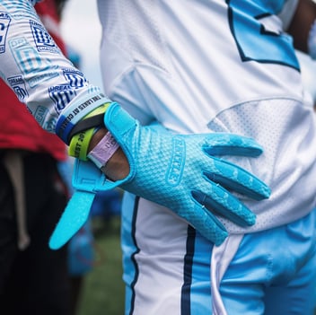 close up of Battle football gloves