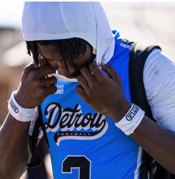 Football player with wristbands